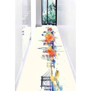 Alfombra con diseño del horizonte de Nueva York en acuarela: Alfombra moderna con estampado abstracto, alfombra suave con pelo largo - Product Image 4