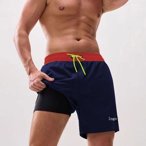 กางเกงขาสั้นชายหาดของผู้ชายแบบแห้งเร็วชุดว่ายน้ำขนาด5นิ้วมีเชือกผูกสองชั้นแบบถักมีกระเป๋าโลโก้ได้ตามต้องการ - Product Image 4