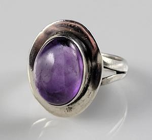 Anillo Hippie bohemio de Plata de Ley 925 con piedra de amatista natural, Diamante de corte ovalado de piedra púrpura grande para mujeres para fiestas - Product Image 1