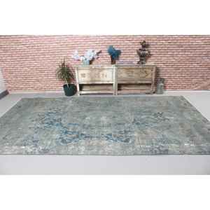 Alfombra Turca, Alfombra Vintage de 5.9x11.2 pies, Alfombra de Lana a Rayas Azul Gris - Product Image 3