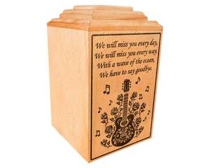 Urna de cremación de madera para guitarra, urna funeraria para amantes de la música con personalización de notas musicales con grabado en varios colores - Product Image 3