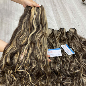 Extensiones de cabello natural ondulado de trama, paquete de extensiones de cabello crudo vietnamita dibujado doble, 100% virgen de cabello humano vietnamita, color de piano - Product Image 6