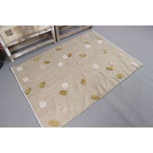 พรมตุรกีวินเทจ ขนาด 3.8x5.2 ฟุต พรมคิลิม พรมลายปะติดสีเบจ - Product Image 3