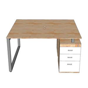 Escritorio de 2 plazas contemporáneo/minimalista con gabinete (140x120cm) - Tablero de madera de caucho y patas de acero - Product Image 5