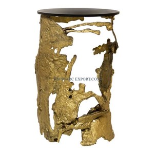 Table d'appoint en acier inoxydable Base en métal poli miroir Conception ronde en agate Qualité exclusive Table d'appoint basse d'intérieur de grande taille - Product Image 2