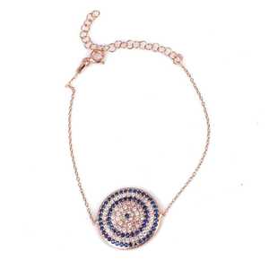 925 Sterling <b>Silver</b> Fine <b>Charm</b> <b>Bracelet</b> with Large Evil Eye Luxury Accessory - Product Image 1