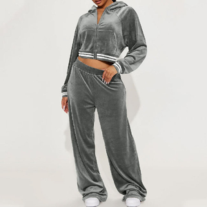 Nueva llegada al por mayor de las mujeres personalizadas conjuntos de las mujeres de otoño e invierno deportes Crop Zip sudaderas con capucha de terciopelo Pantalones deportivos Conjuntos Casuales - Product Image 2