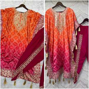 DISEÑADOR GEORGETTE SECUENCIA TOP DHOTI CON DUPATTA BLANCO CON MORADO - Product Image 5