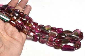 Vente en gros de 10mm perles de pierre lisse multi-tourmaline naturelle à facettes pépites de pierres précieuses brin de fabrication de bijoux prix d'usine - Product Image 3