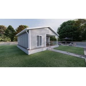Moderna Terraza Prefabricada de Una Planta con Techo Triangular, Vidrio Templado, Diseño Minimalista, Fácil Instalación, Color Gris-Blanco, Placa de Acero - Product Image 1