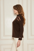 Pull col roulé marron pour femme, manches longues, tricoté, couleur unie, élégant, pour l'automne, anti-boulochage