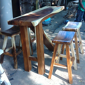 Solid Suar Wood Rectangular Bar <b>Table</b> Set with Curved Bar <b>Chairs</b>, Handmade Natural Wood Furniture for <b>Cafe</b>, Bar & Hotel Projects - Product Image 4