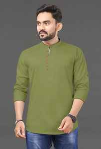 100% Cotton Indian Handmade Traditional Short Kurta Stylish O-neck Full Sleeve <b>Men</b> Short Kurta - Product Image 2