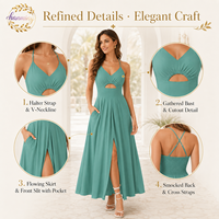 Robe longue décontractée d'été pour femme 2026, à fines bretelles, col en V, découpes, fente, sans manches, pour plage et soirée, avec poches