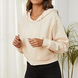 Vente chaude personnalisé imprimé femmes 100% coton à capuche haut court décontracté hiver sweats à capuche avec Logo avant doublé Design - Product Image 4