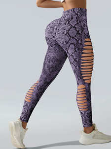 Leggings Deportivos de Cintura Alta con Estampado de Panal Morado, Ajustados y Elásticos para Mujer - Product Image 4