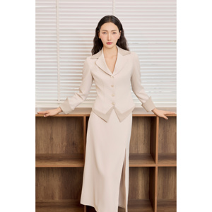 white christmas dresses Hazelnut Cream with Black Plain-Solid Premium Terry-Rayon Tuxedo-Suit for  Women main image 0