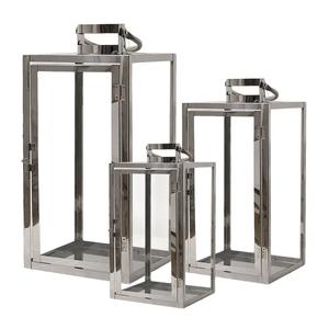 Juego de tres farolillos de metal brillante pulido hecho a mano soporte de vela de diseñador forma cuadrada al por mayor nuevo portavelas - Product Image 1