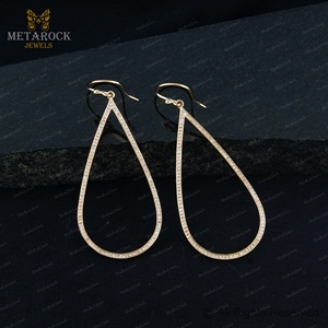 Pave Diamond Solid14K Gold Drop <b>Earrings</b> Handmade Jewelry New Trendy Design <b>Top</b> Quality Diamond Gold <b>Earrings</b> - Product Image 4