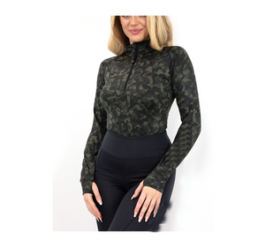 2022 Latest Four Way Stretch Women's Equestrian Baselayer Slim Fit Short Sleeve Camo Horse <b>Riding</b> Shirt with Custom Logo - Product Image 3