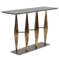 Tables consoles rectangulaires en métal au design moderne, plateau en verre marbré, finition thermolaquée, durables, faciles à nettoyer, personnalisables pour la maison ou le bureau