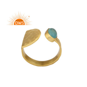 Latest Design Sterling Silver 18K Gold Plated Natural Aqua Chalcedony Gemstone <b>Adjustable</b> <b>Ring</b> Demi Fine Jewelry Manufacturer - Product Image 1