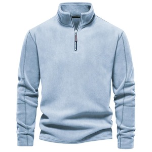 Automne hiver hommes pull laine d'agneau demi col haut fermeture éclair couleur unie brodé décontracté quotidien sweat pull chaud - Product Image 2