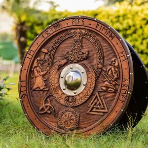 Escudo Vikingo JEXMOO Hecho a Mano de 24 Pulgadas, de Madera y Acero con Alto Contenido de Carbono, Diseño de Copa Central, con Soporte Compatible y Personalizable - Product Image 3