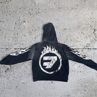 Conjunto de sudadera con capucha y pantalones de chándal de invierno de peso pesado, estilo vintage, con lavado ácido personalizado, estilo urbano Harajuku, oversize, con serigrafía y colores lisos