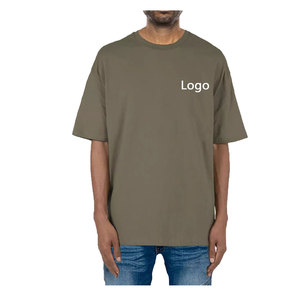 T-Shirt pour hommes personnalisé 100% coton qualité de luxe côtes col rond vierge épaule tombante Streetwear impression surdimensionnée T-shirts pour hommes - Product Image 5