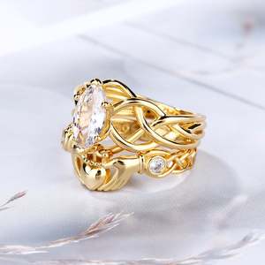 Jeulia Intertwined Claddagh Sterling <b>Silver</b> <b>Ring</b> <b>Set</b> with Princess Cut Gemstone - Product Image 5