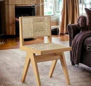 เก้าอี้เชือกสวยงามอบอุ่นพร้อมโครงไม้หันและที่นั่งหวายทอสำหรับสวนห้องนอนหรือห้องนั่งเล่น - Product Image 1