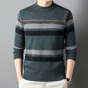 Pull en laine 100% pour homme, multicolore, coupe ajustée, col rond, décontracté, respirant, tricoté, avec motif sur le devant - Product Image 3