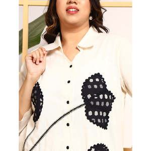 DEEBACO Women's Solid Cotton Plus Size Summer Floral Embroidery Casual Co-Ord Set Calf Length Shirt Ankle Length <b>Palazzo</b> 2-Piece - Product Image 2