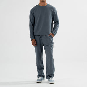 Conjunto Deportivo de 2 Piezas para Hombre, Invierno, Grueso, Moderno, Color Sólido, Sudadera con Cuello Redondo, Pantalones Jogger, Corte Holgado, Estilo Urbano Moderno - Product Image 1