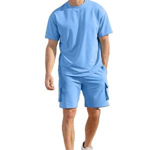 Venta al por mayor de moda de los hombres de verano Conjunto de camiseta a juego pantalones cortos de gimnasio chándales conjunto corto transpirable de tres tonos de alta calidad de verano conjunto - Product Image 1