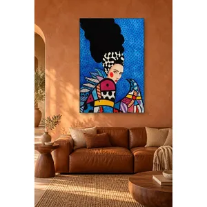Fida Pop Art Femme avec oiseau sur fond bleu Impression sur toile - Product Image 5