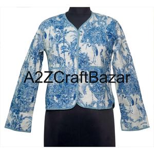 Veste ethnique indienne faite à la main, 100% coton biologique tissé, réversible, courte, florale, respirante, pour femmes, hiver, automne, printemps, été - Product Image 1