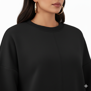 100% coton femmes haut de gamme fendu sweat respirant col rond sur mesure Logo impression solide pull Style OEM - Product Image 4