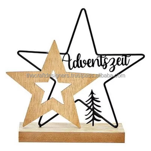 Objeto decorativo de mesa de acento de estrella de Metal y madera para Navidad modelo de objeto de Navidad impresionante de Metal de Venta caliente al mejor precio - Product Image 1