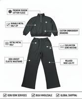 Ensemble de vêtements de détente pour femmes avec logo personnalisé, rose, hiver, haut court à demi-zip, sweat-shirt, pantalon large, ensemble de survêtement en molleton deux pièces, 100% coton