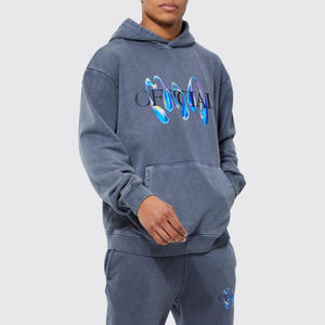 Survêtement en molleton délavé à l'acide pour hommes, style hip-hop d'hiver, 100% coton, écologique, léger, séchage rapide, impression de logo personnalisée, service OEM - Product Image 3