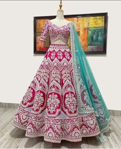 2023 nupcial pesado Dabka bordado trabajo blusa Lehenga vestido hermoso adornado cristal Beadssstone hecho seda algodón red - Product Image 1