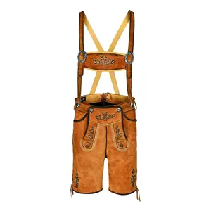 Fornitore di tubi flessibili personalizzati di alta qualità indumenti bavaresi pantaloncini Trachten Lederhosen pantalone in vera pelle scamosciata