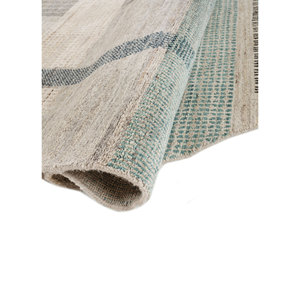 Tapis en laine noué à la main de style classique bleu Blythe, motif géométrique rectangulaire, pour couloir, en viscose moelleuse AKWL-1163 (Cs-01) pour la maison - Product Image 2