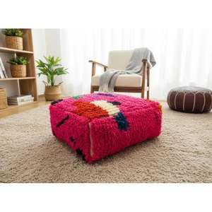 Moroccan <b>Leather</b> Pouf Handmade Ottoman <b>Footstool</b> Traditional Handcrafted Pouffe Home Decor Boho Ottoman Seat Living Roo - Product Image 1