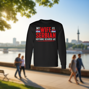 Camiseta de Manga Larga con la Frase 'Esposa Serbia, Nada Me Asusta' para el Orgullo y el Afecto de la Esposa Serbia, Regalo Promocional - Product Image 3
