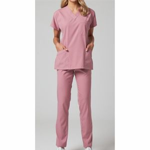 Scrubs uniformes ensembles col montant à manches courtes uniformes médicaux Stretch respirant femmes ensembles infirmière Scrubs pour les femmes - Product Image 2