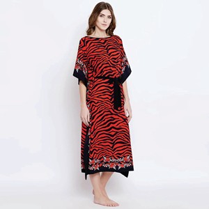 ผ้าโพลีเอสเตอร์ผูกเอวผูกคอปกทรงเข้ารูปพิมพ์ลายสัตว์เสือสีแดงเข้มผลิตตามสั่ง - Product Image 4