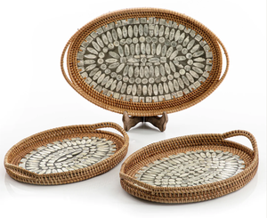 Haute qualité en gros naturel décor à la maison plateau de service utilisation pour la cuisine nacre rotin plateau Premium Durable vadrouille plateau - Product Image 5